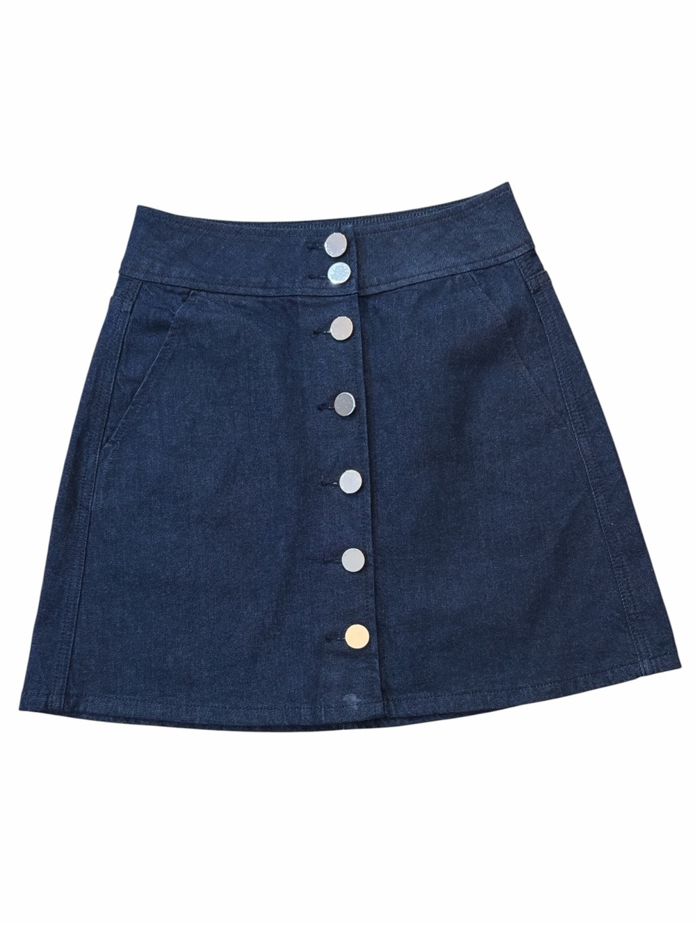 Kate Spade Denim Button-Front A-Line Skirt in Dark Blue